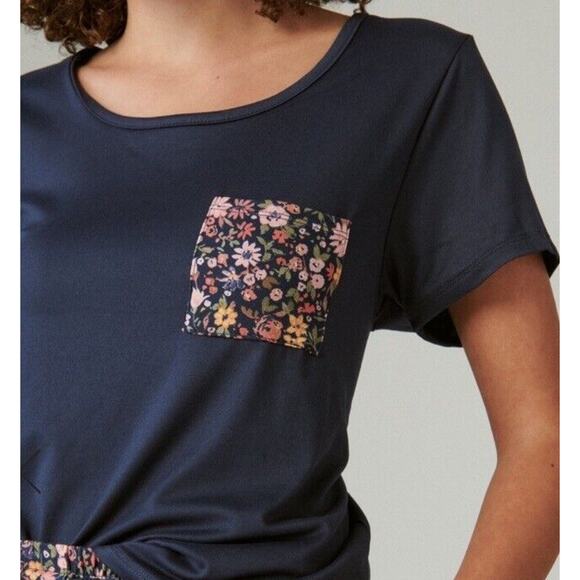 Lucky Brand | Blue Floral Pocket Sleep Top Soft Short Sleeve XL Boho - Picture 2 of 7